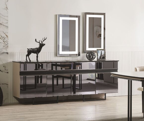 Stylish Set for Dining Room Modern Style Sideboard and 2x Mirror 3tlg