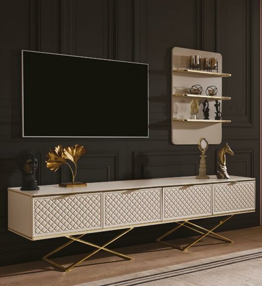 Luxury Living Room Set TV Stand and Wall Cabinet Stylish Wooden Furniture
