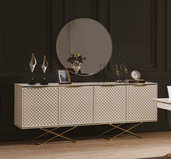 Stylish Dining Room Set Sideboard and Mirror Modern Wooden Furniture 2tlg
