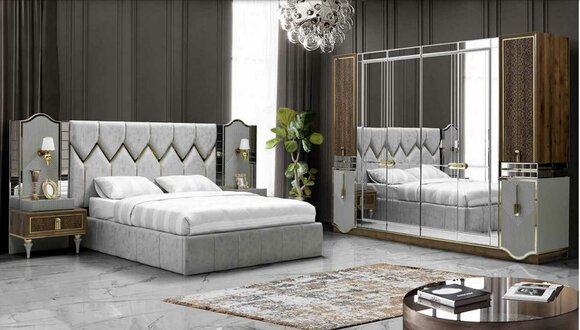 Bed Bedside table Wardrobe 4 pcs Bedroom Set Design Modern Luxury
