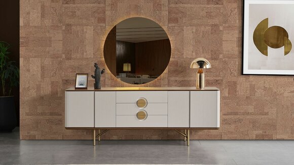 Perfect dining room set Consists of beige sideboard and mirror 2 pcs