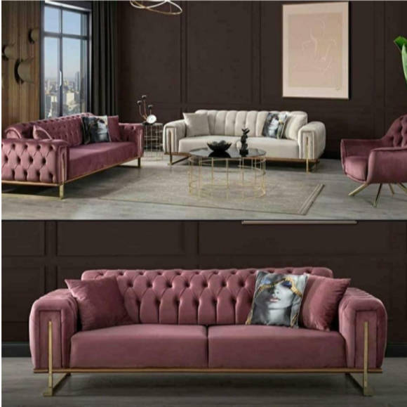 Designer Chesterfield Sofa Luxurious 2x Upholstered Couches Living Room Furniture