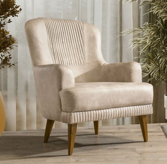 Beige single seater designer armchair living room Stylish upholstered armchair