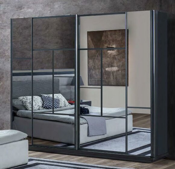 Grey luxury glass wardrobe Bedroom wardrobe Fine wooden wardrobes