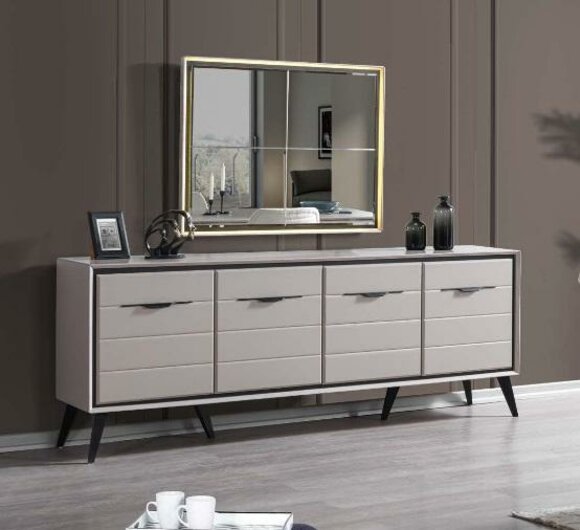 White 4-door Dining Room Chest of Drawers Designer Sideboard Luxury Glass Mirror