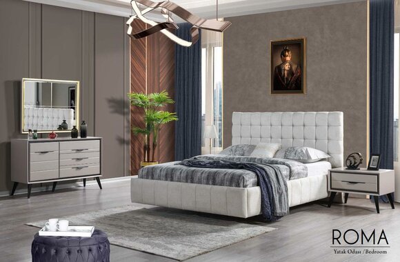 White Exclusive Bedroom Double Bed Designer Bedside Tables Chest of Drawers