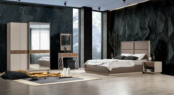 Bedroom set luxury bed and bedside table wardrobe 3-piece furniture