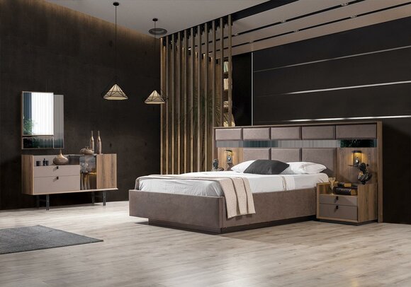 Modern bedroom set Perfect bed 2x bedside tables and dressing table