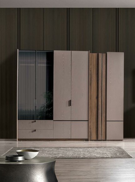 Beige closet Designer bedroom furniture Modern furnishings