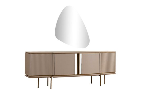 Beige Dining Room Sideboard 2-Door Luxury Mirror Modern Wood Furniture