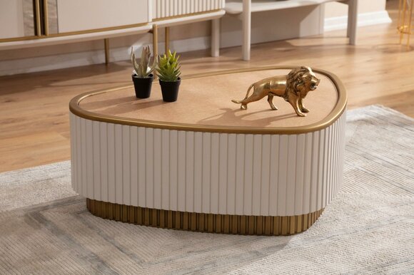 Triangular Coffee Table White-Brown Living Room Coffee Tables Wooden Tables