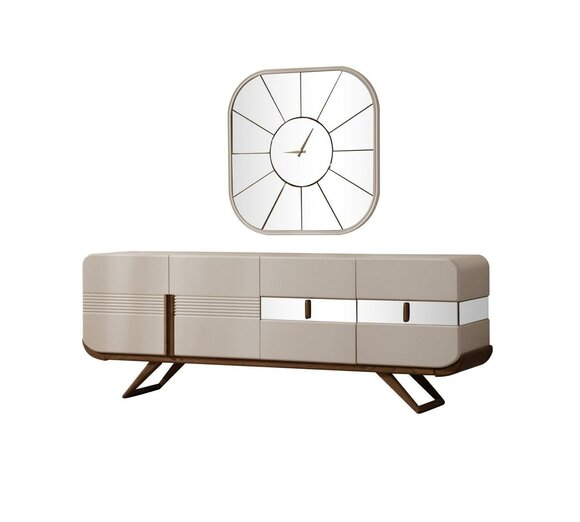 Beige 4-door Dining Room Sideboard Rectangular Mirror Luxury Wood Furniture