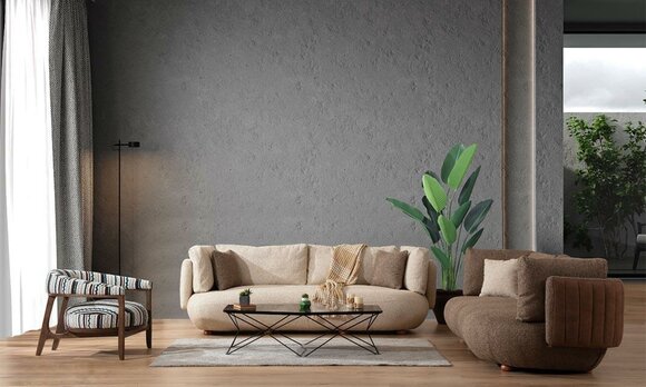 Modern multi-coloured sofa set Brown 3-seater White armchair 3-piece set