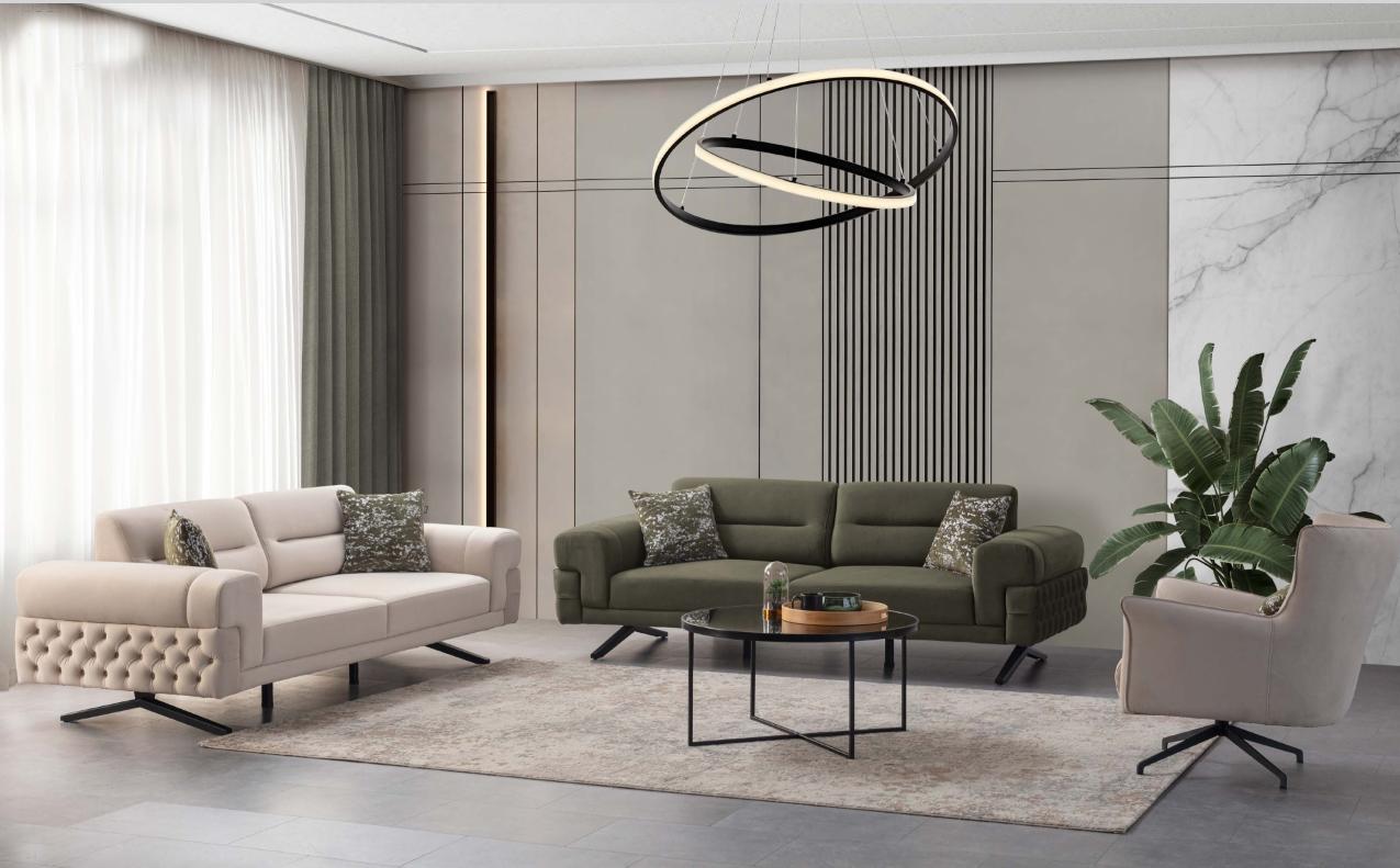 Dark Green Living Room Exclusive Sofa Set 2x 3-Seater Single-Seater Sofa