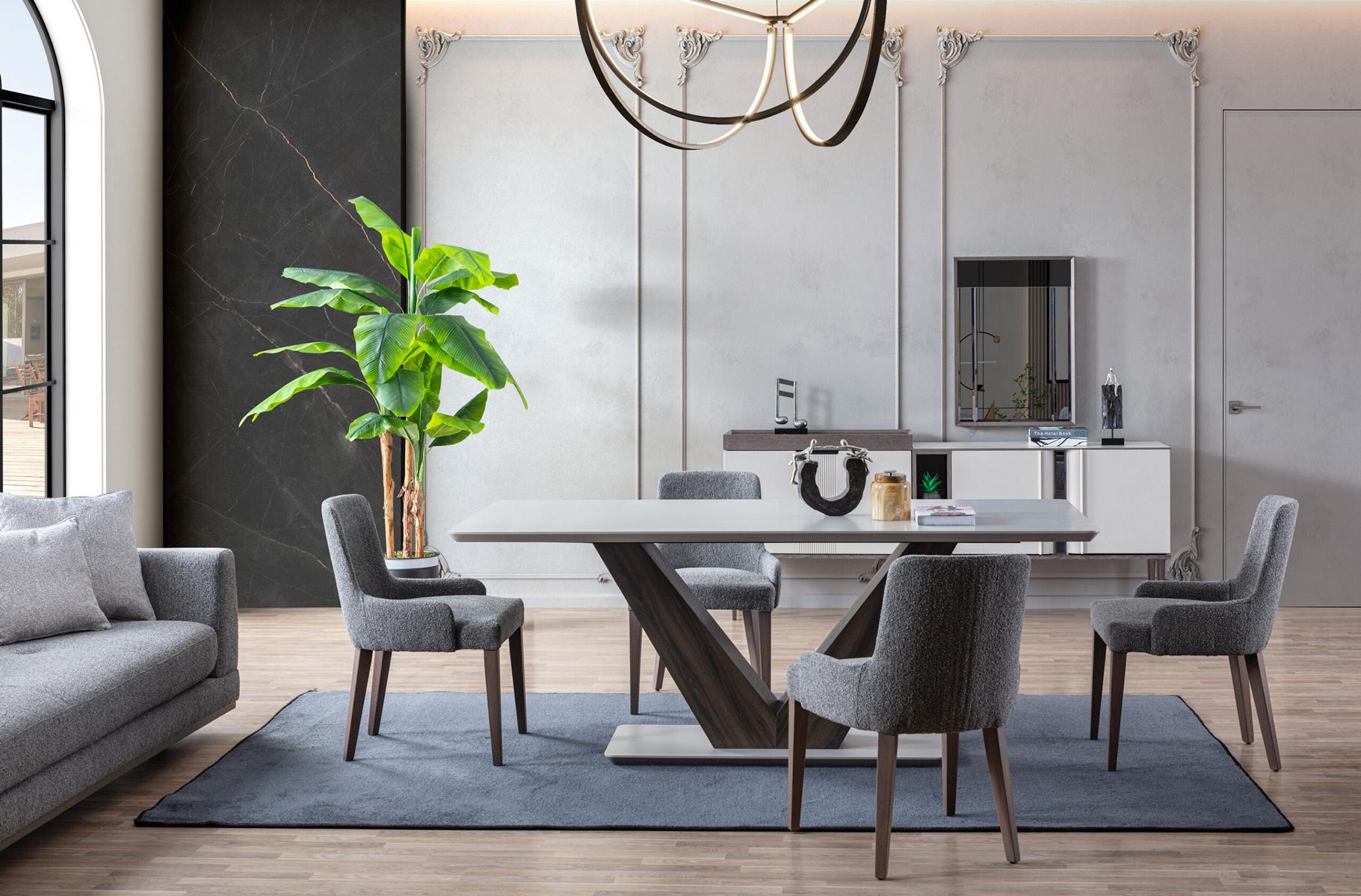 Luxury Dining Room Set Dining Table 4x Chairs + Sideboard with Mirror New Set