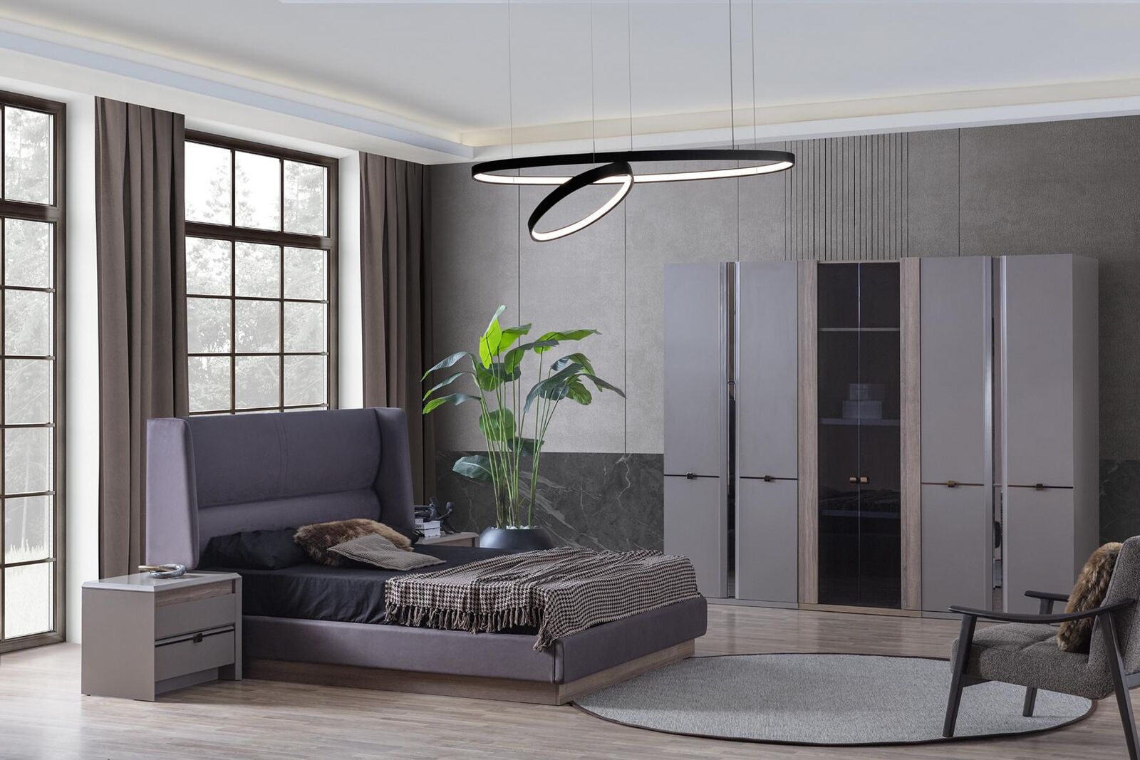 Bedroom set bed wardrobes wardrobe beds 2x bedside tables 4 pcs.