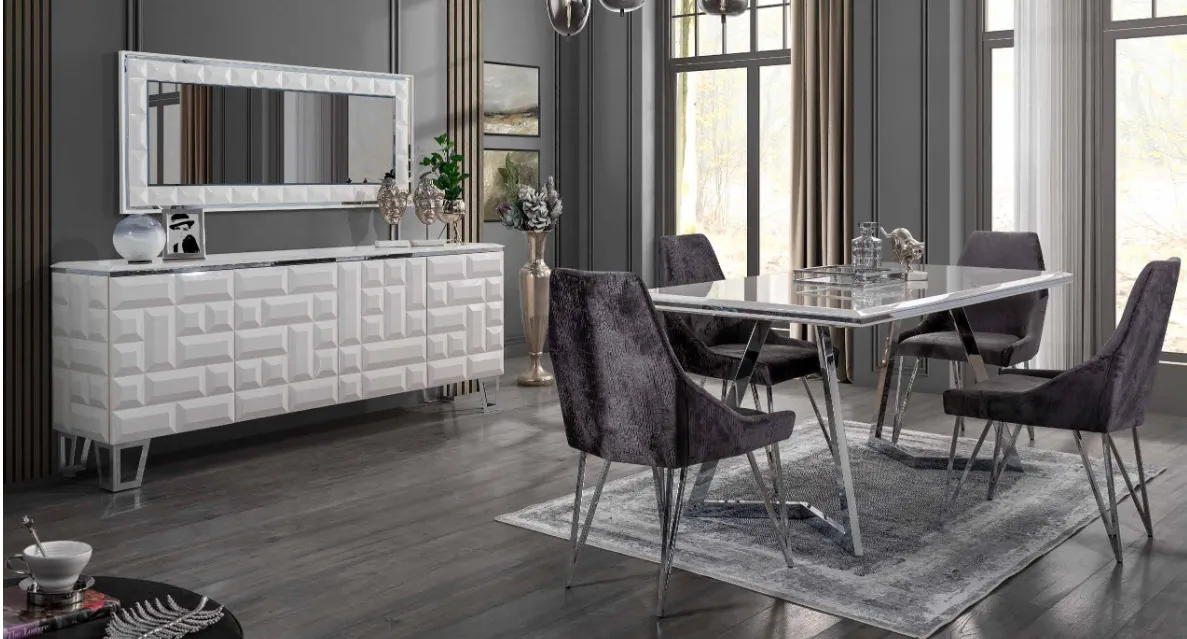 Dining room set dining table 4x chairs chest of drawers with mirror set