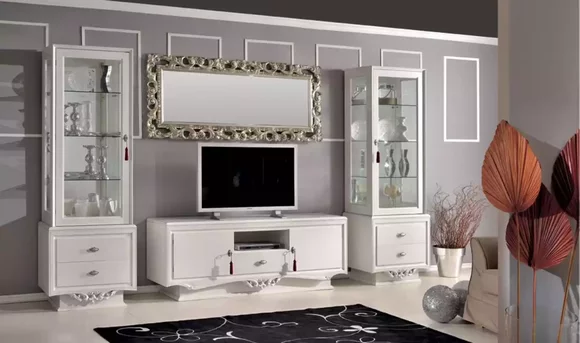 TV Stand Italian Living Room 2x Display Cabinet Luxury tv Sideboard White