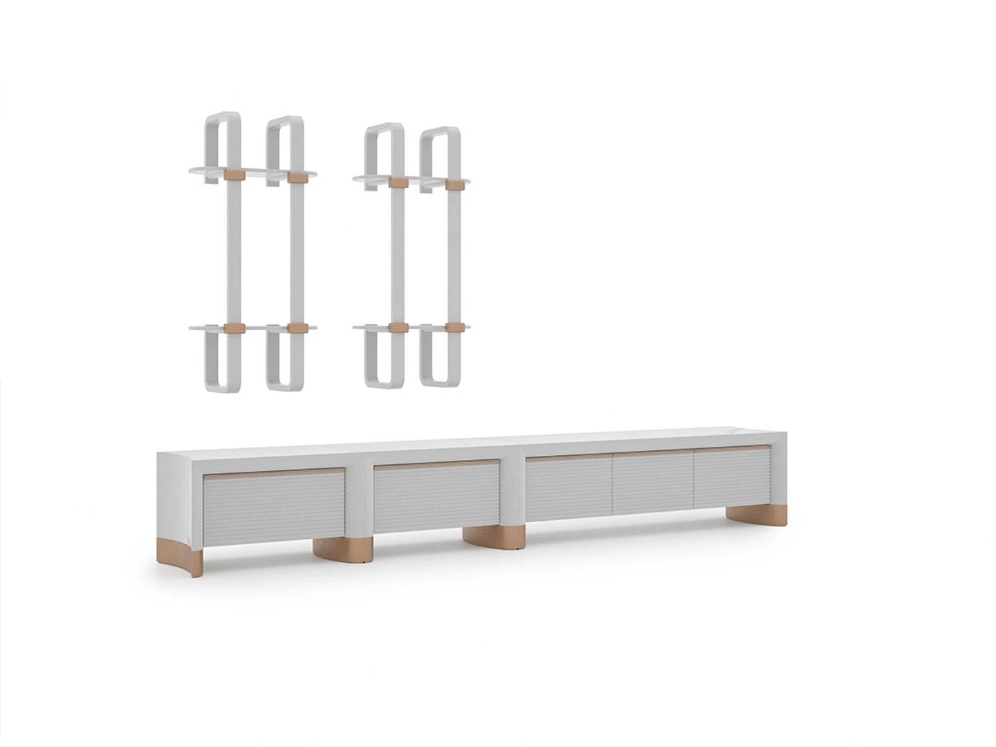 Living room wooden furniture TV stand design 2x wall shelves modern furnishings