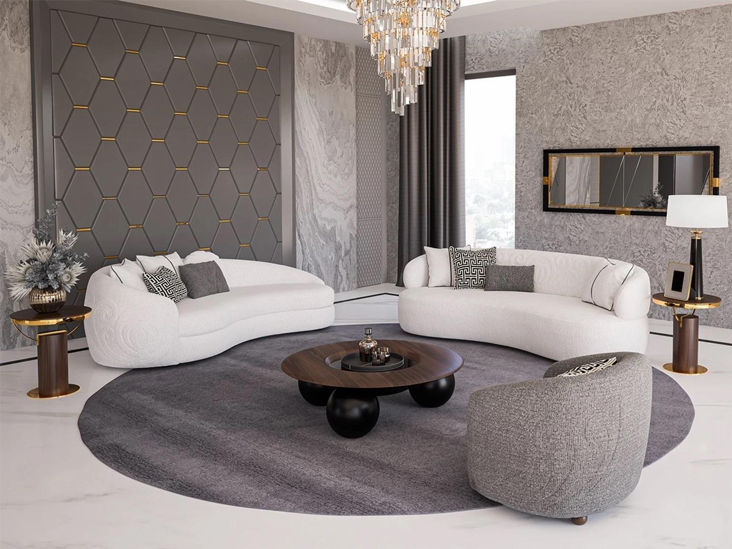 Complete 6 piece sofa set 2x three seater couch designer armchair wood coffee table