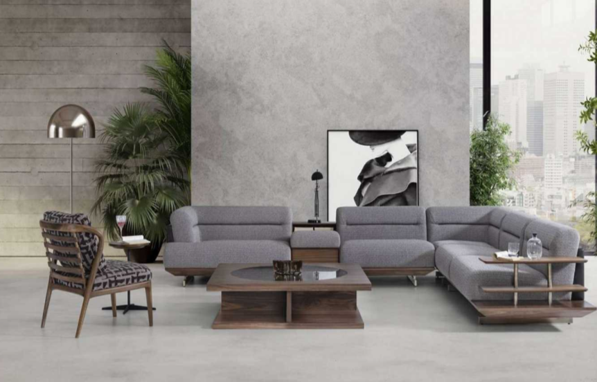 Living room set: L-shaped corner sofa armchair