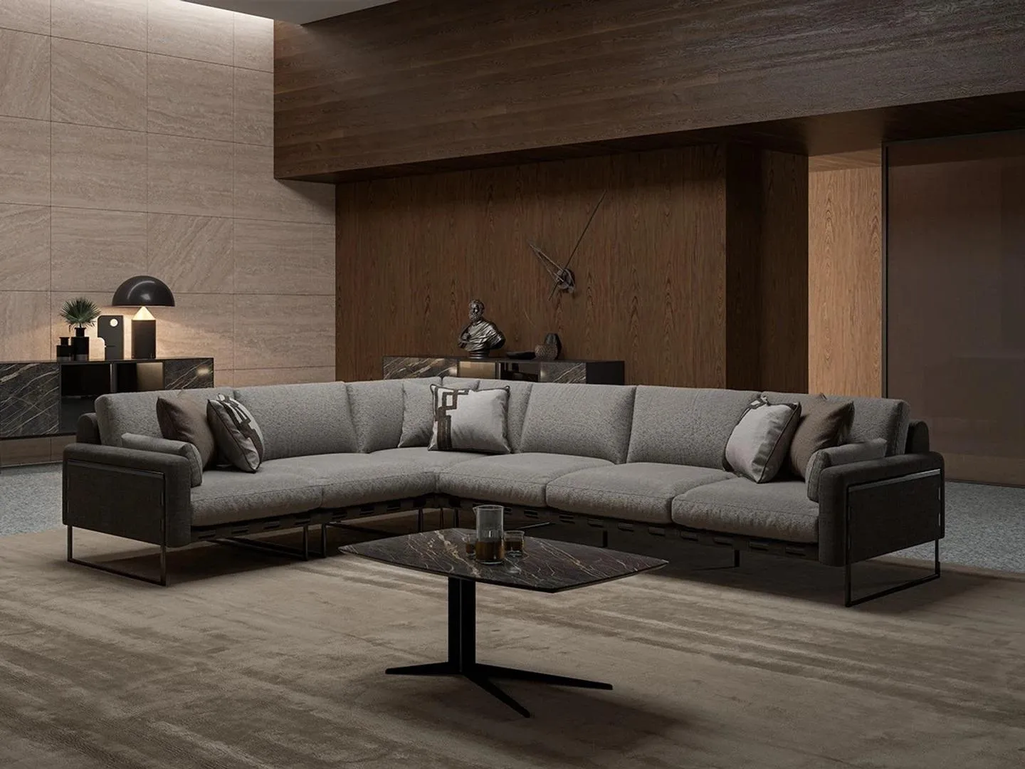 Gray suite living room sofa corner sofa L-shaped furniture coffee table