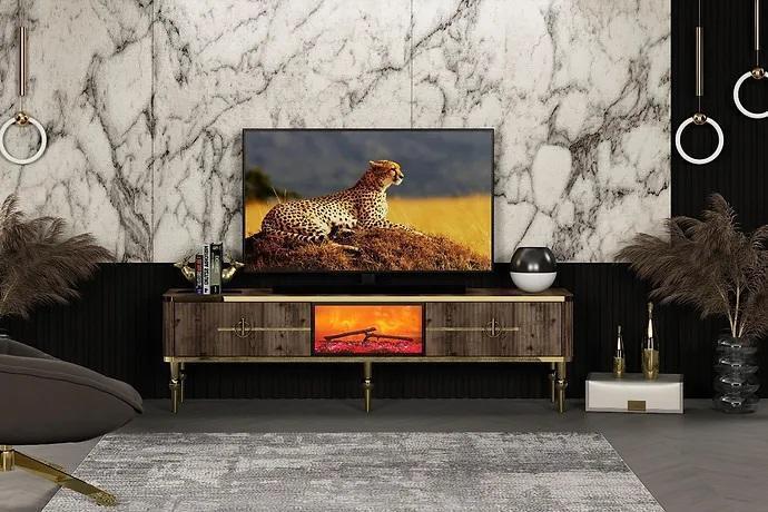 TV sideboard living room Luxurious dark brown MDF + metal gold new