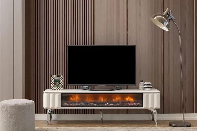 TV lowboard white chipboard metal luxury furniture fireplace living room new