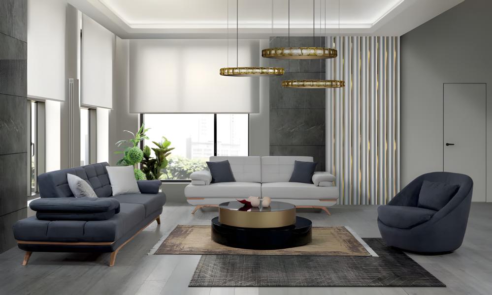 Design Sofa Set Living Room Upholstery Ensemble Grey Blue Modern 3+3+1 Elegant