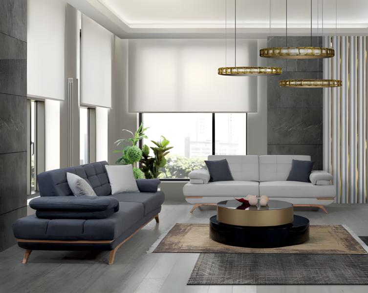 Adjustable Big Sofa Set Grey Blue Upholstery Ensemble Couch Living Room 3+3