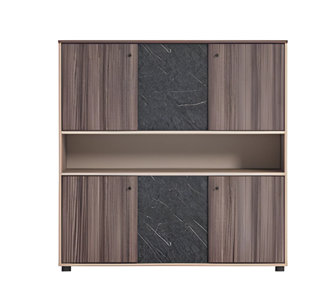 Office cabinet beige brown wood look modern design with sliding doors study