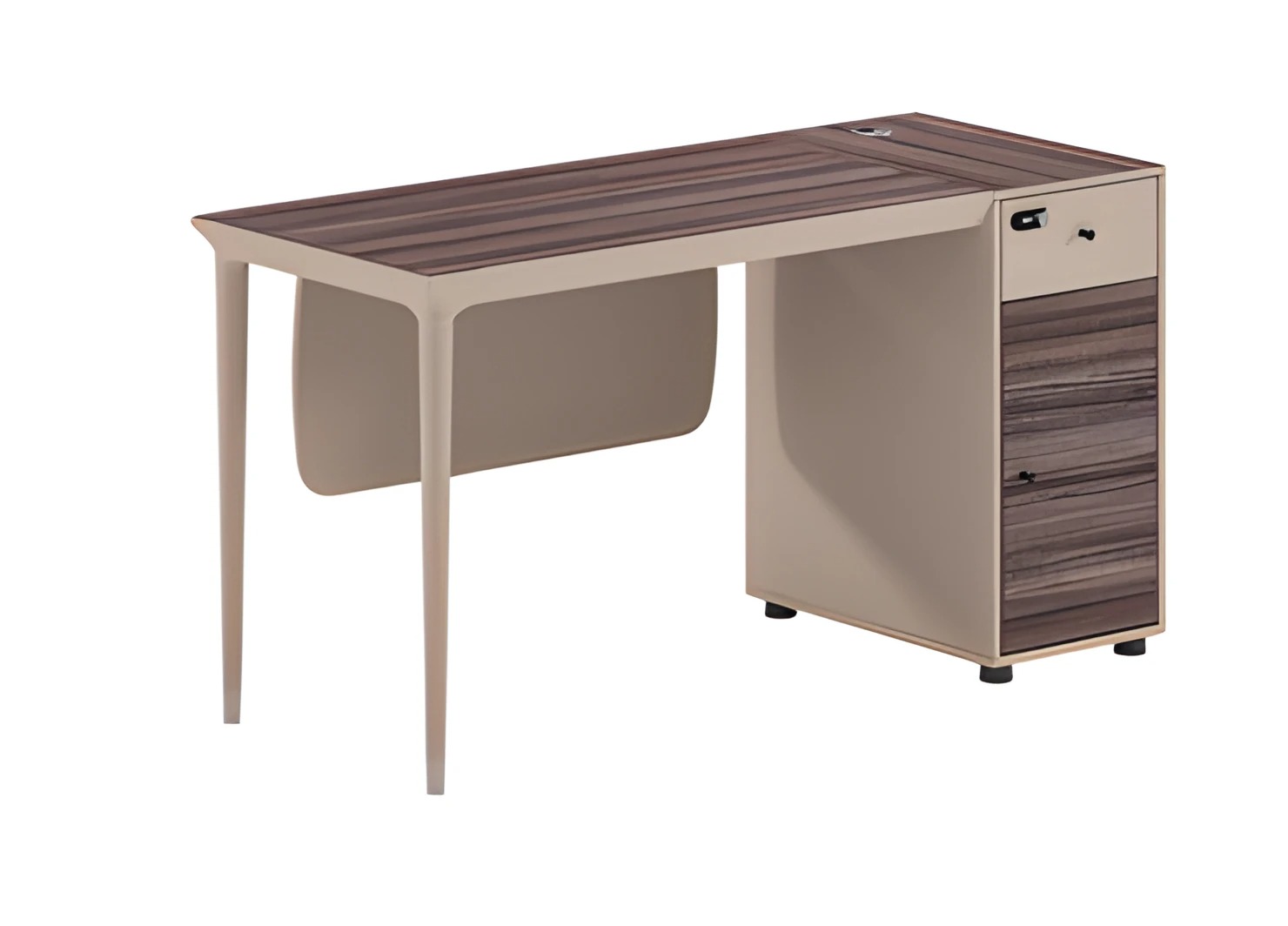 Bureau table modern design wood look beige brown with drawers lock elegant