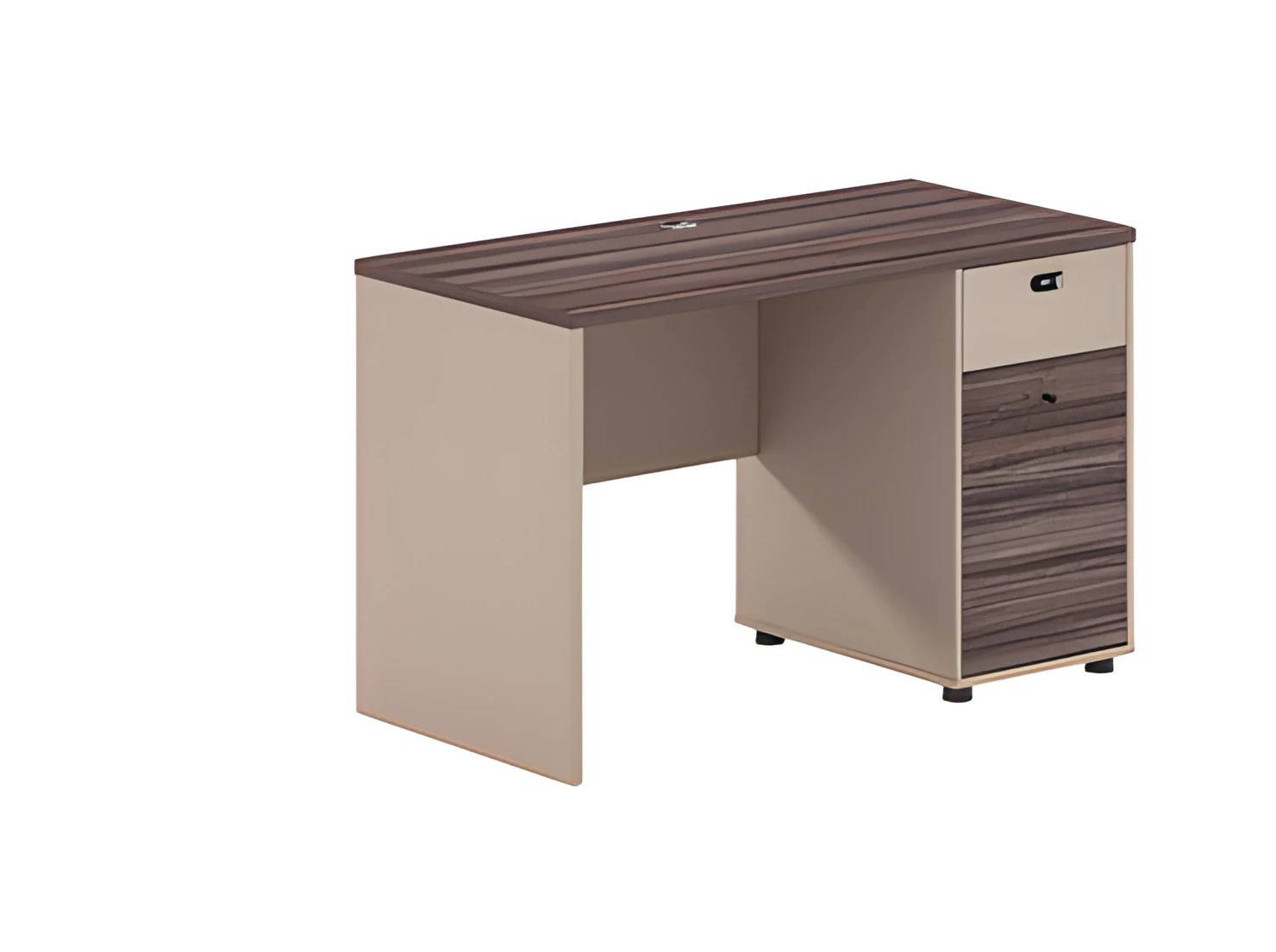 Desk compact wood look brown beige with drawers lock office design
