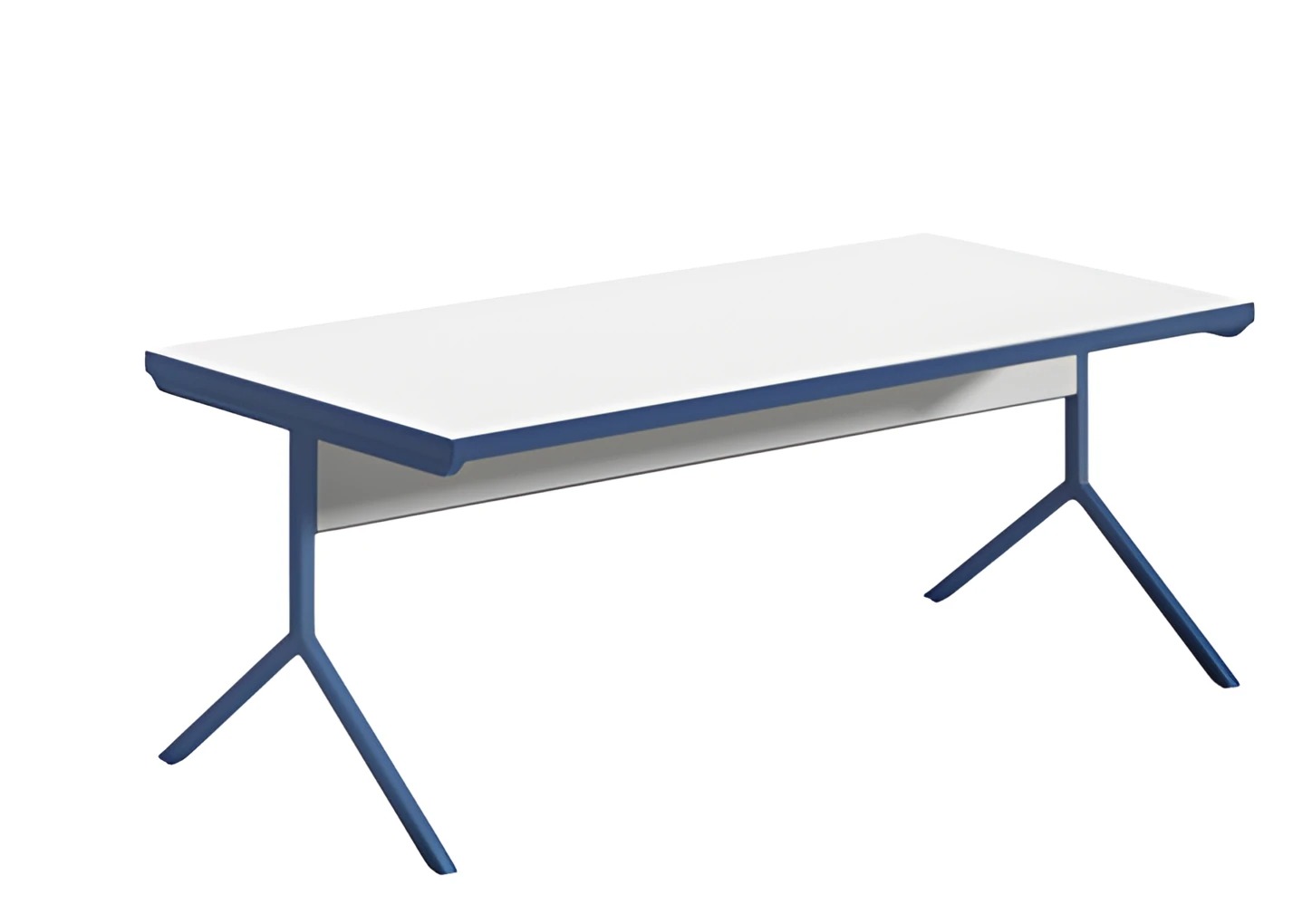 Modern desk with white surface blue metal base stylish design