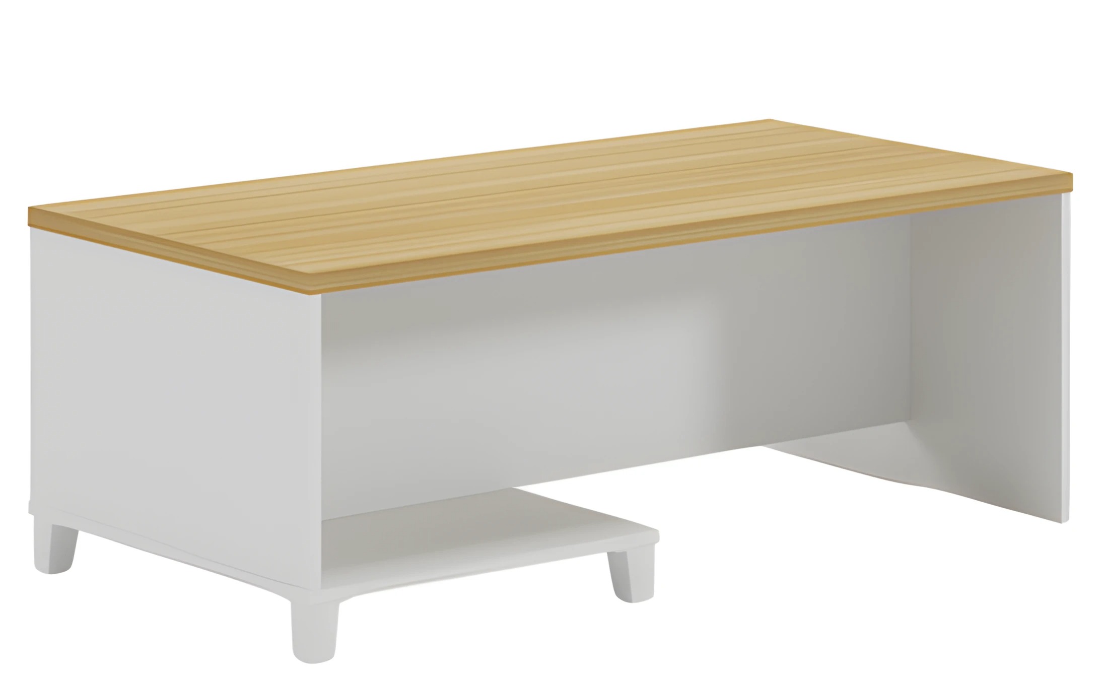 Modern coffee table with white body and wood surface for elegant living