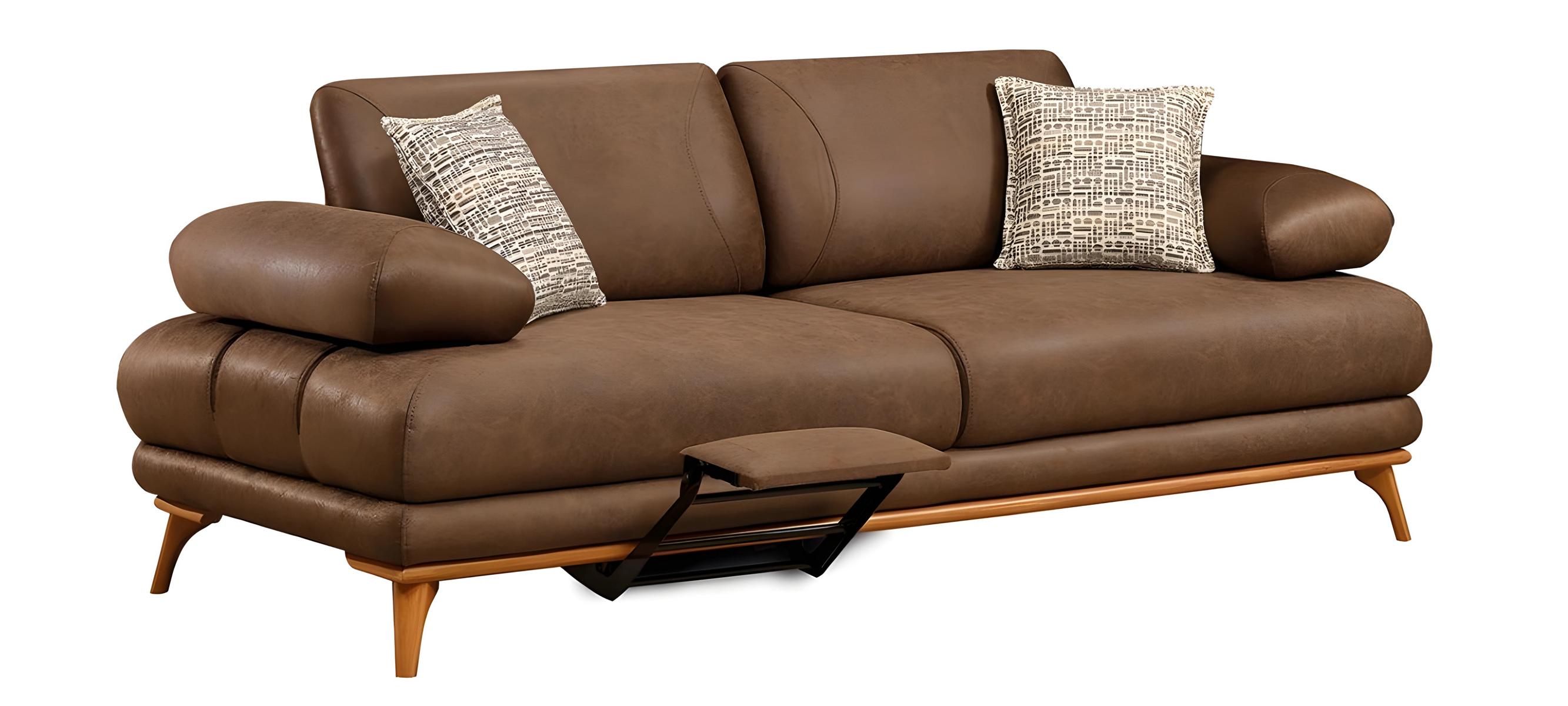 Modern brown faux leather sofa for the living room.
