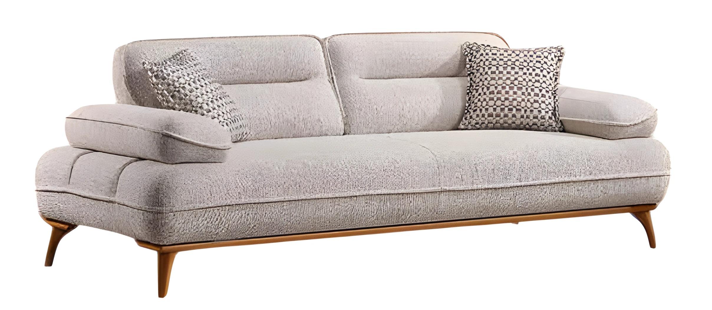 Elegant light gray fabric sofa in modern design.