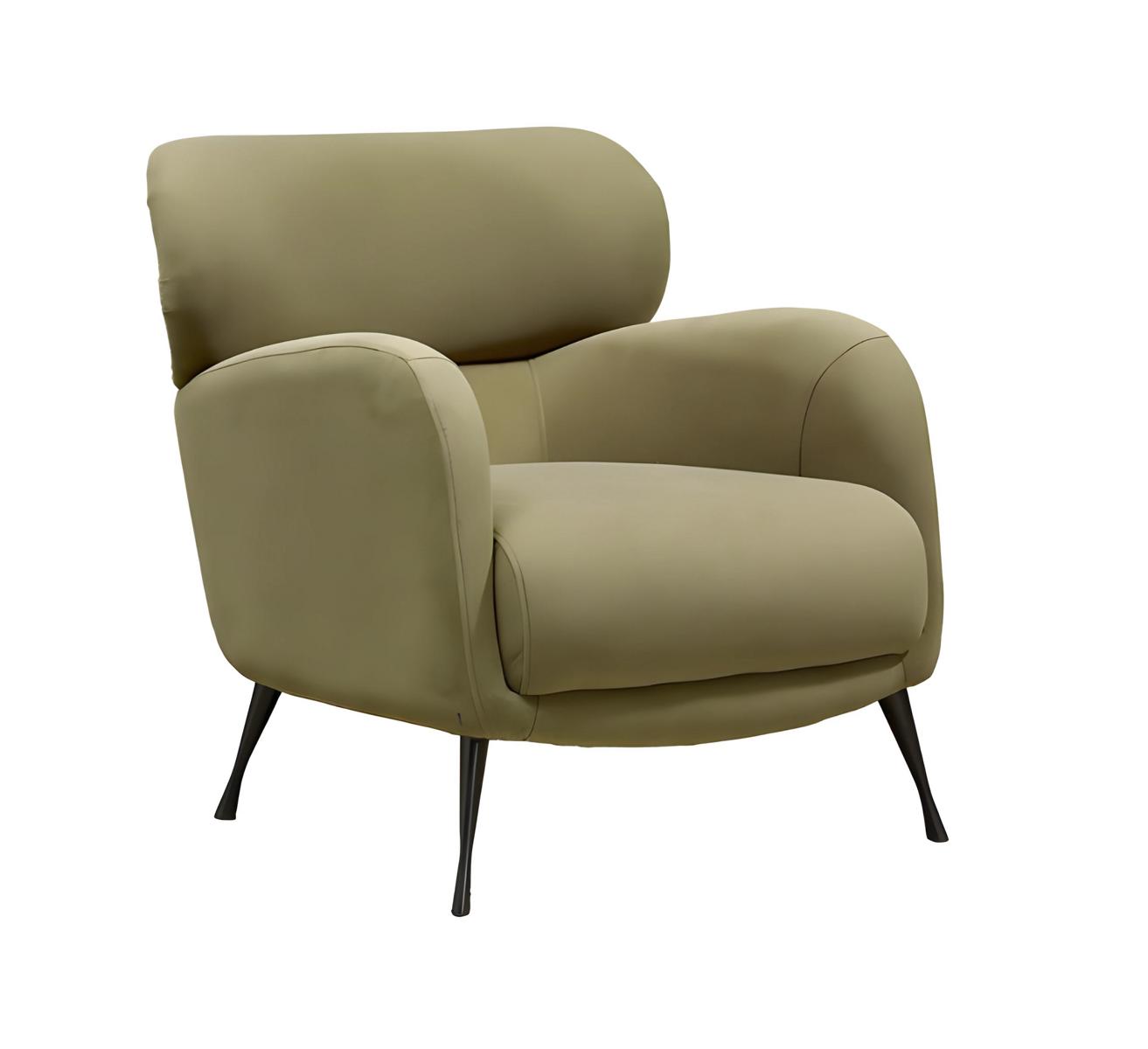 Modern green upholstered armchair made of wood for the living room.