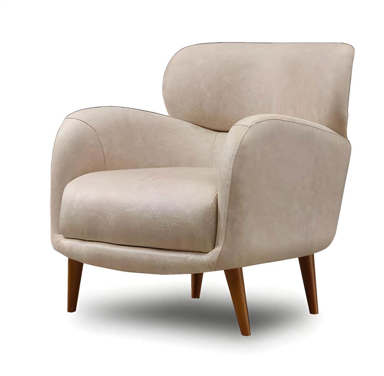 Modern white faux leather armchair with wooden frame