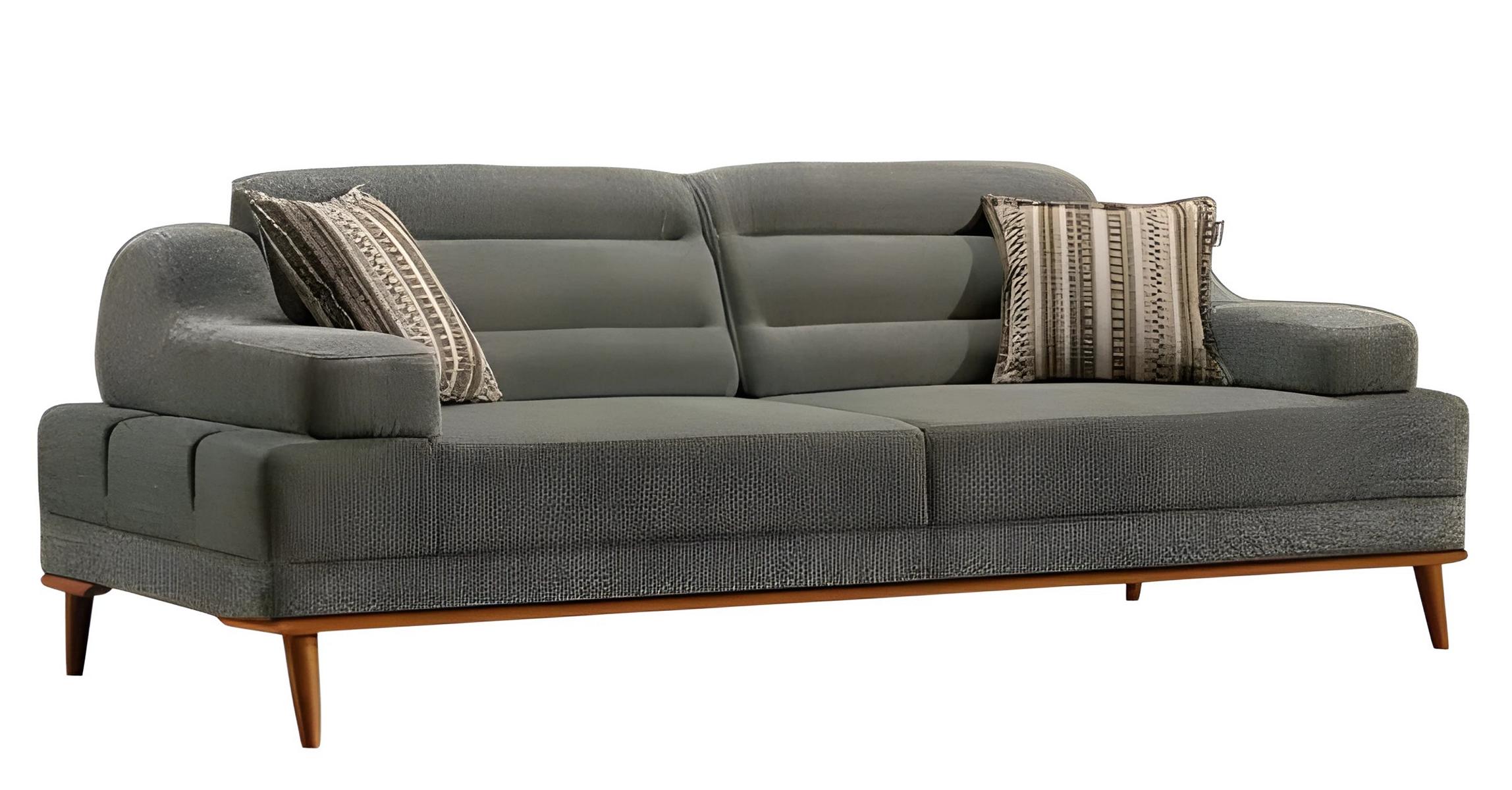 Gray fabric sofa, 3-seater, modern and elegant.