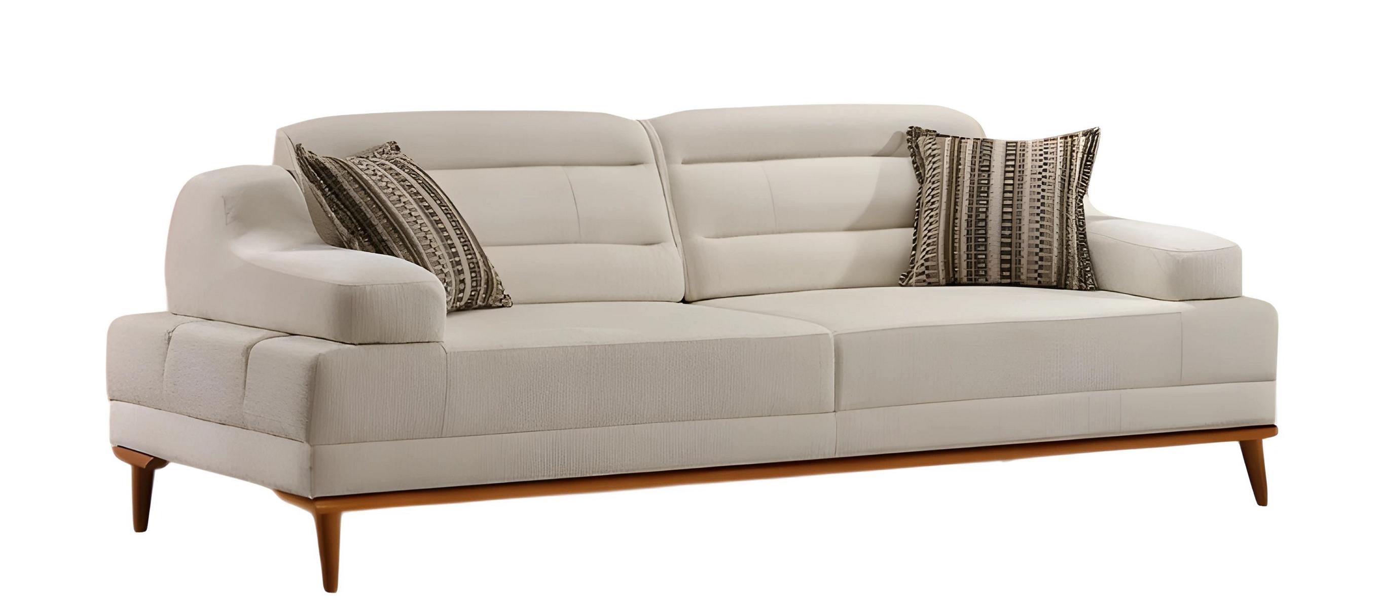 White fabric sofa, 3-seater, modern design