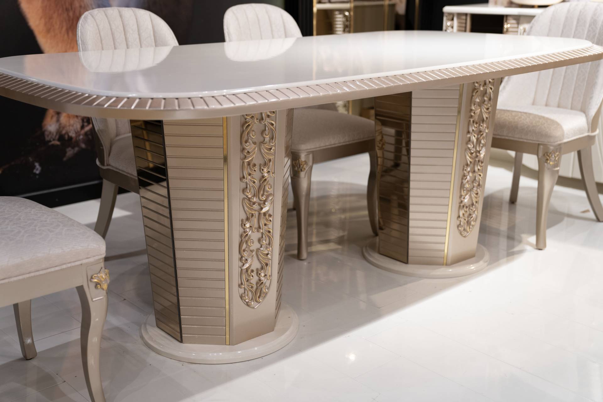 Modern wooden dining table in beige