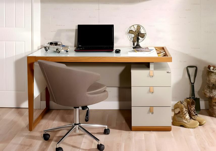 Modern gray wooden desk for office and home office.