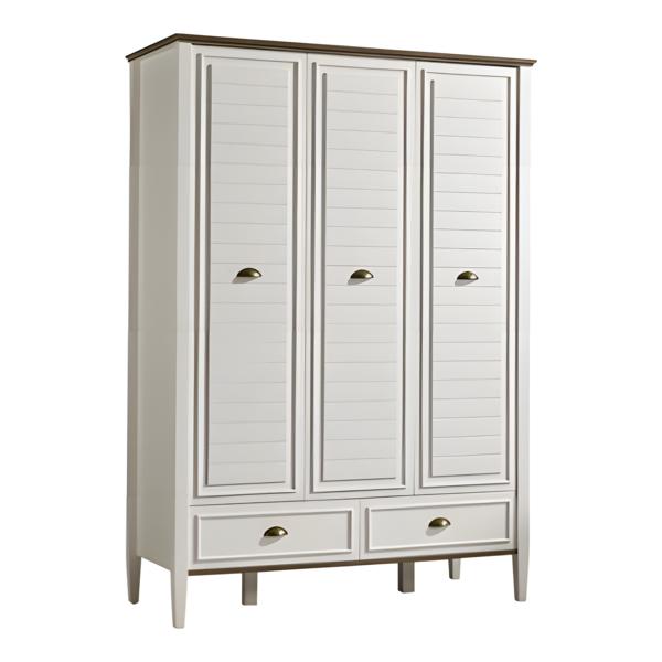 Modern white wooden wardrobe, spacious, stylish for the bedroom.