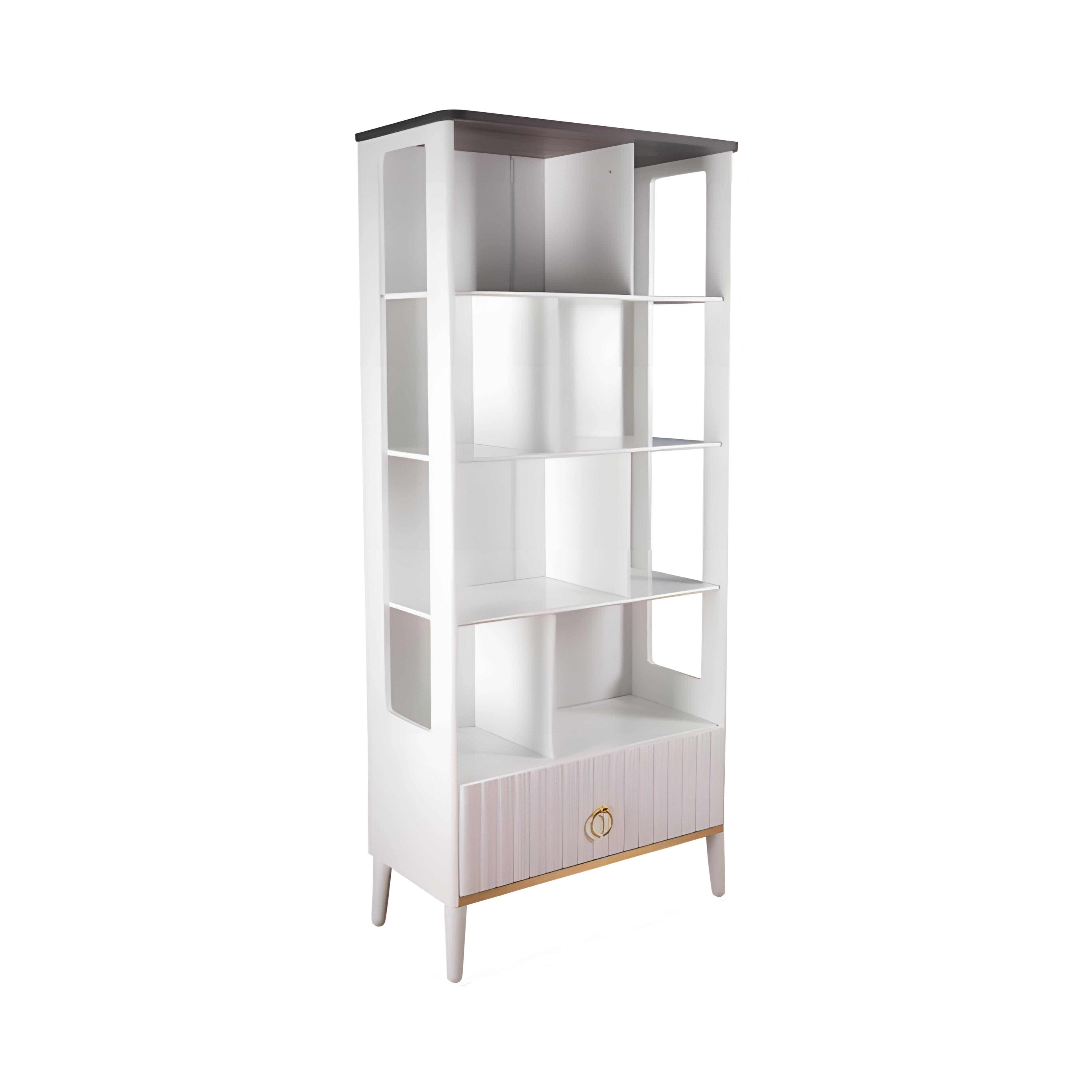 Elegant white wooden bookshelf in modern style
