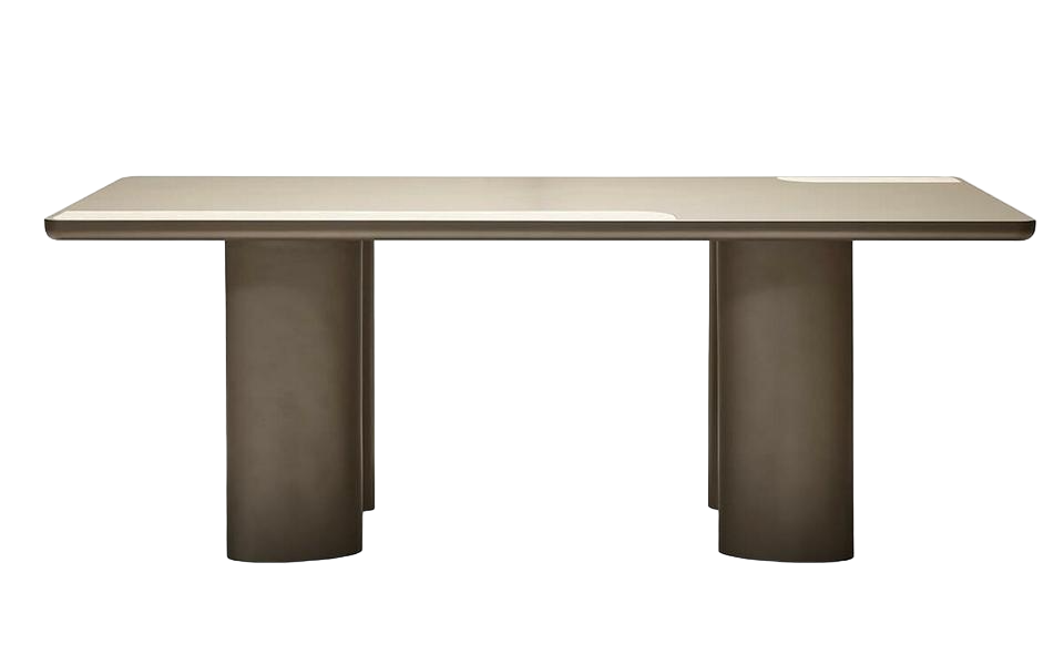 Elegant beige wooden dining table in modern design.