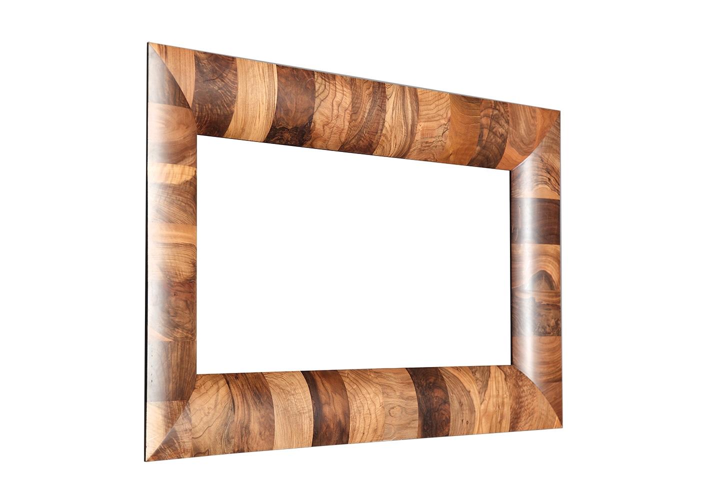 Brown wood and glass mirror, elegant for living room and hallway.