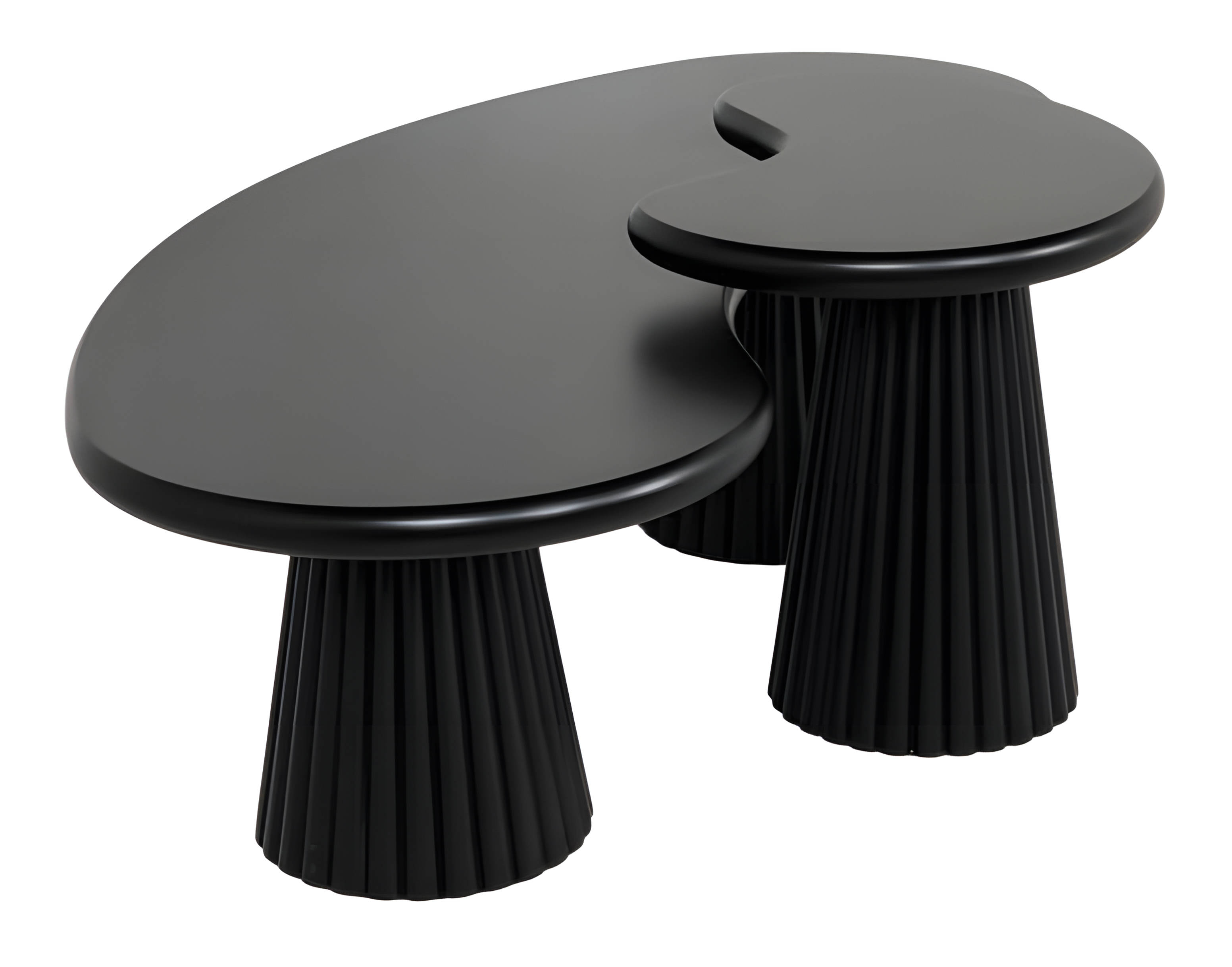 Black wooden coffee table and side table, modern and elegant.