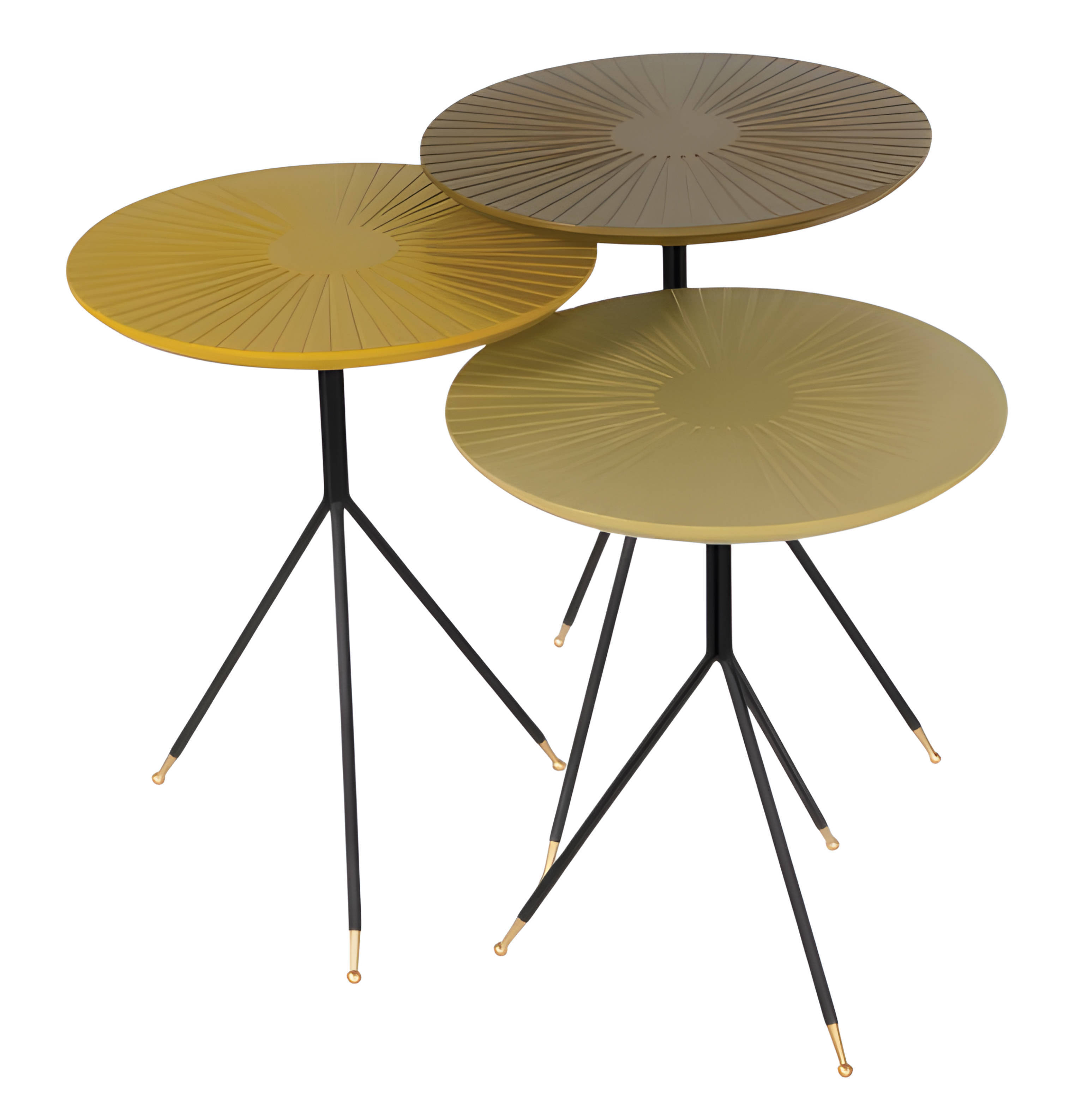 Golden side table made of metal in an elegant design.