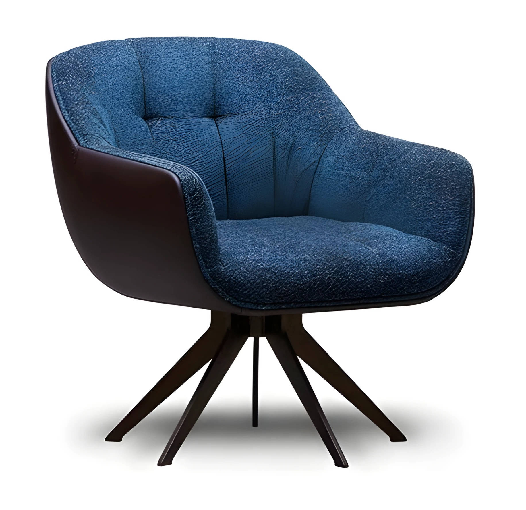 Modern blue upholstered armchair made of wood with an elegant design.
